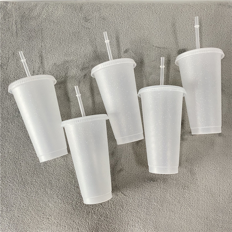 Многоразовые 3 жесткие пластиковые чашки для холодных напитков Venti 16oz 24oz 480ml PP упаковка из 5 блестящих холодных напитков с крышками и соломинкой Для холодной воды
