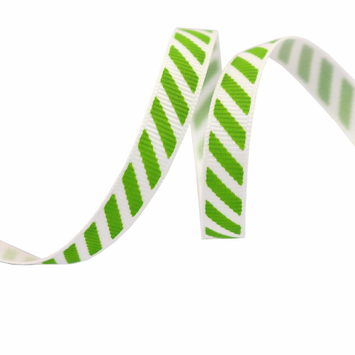 White & Green-Diagonal Stripe-1cm*10yds