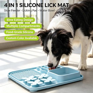 4 in 1 Silicone Lick Mat <b>Slow</b> <b>Feeder</b> Pet Feeding Tray With Compartments Food Dispenser for Dogs Cats - Product Image 1