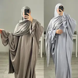 Gaun Muslim Abaya pakaian Islami Dubai elegan sederhana untuk wanita Abaya grosir 2023 layanan OEM warna polos terbaru