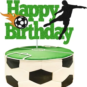 足球蛋糕礼帽生日快乐标志足球运动员蛋糕装饰运动主题男孩女孩生日派对用品