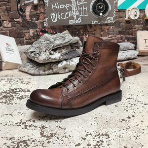 <span class=keywords><strong>Bottes</strong></span> <span class=keywords><strong>Chelsea</strong></span> en <span class=keywords><strong>cuir</strong></span> de vachette véritable pour hommes, logo personnalisé, baskets mi-mollet avec fermeture à lacets, style britannique, prix - Product Image 3