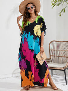 Vestido Dashiki de Seda Transpirable con Cuello en V para Mujer, Talla Grande, con Falda Larga, para Vacaciones en la Playa - Product Image 3