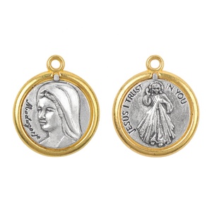 Médaille double face Divine Miséricorde et Vierge Marie en alliage or et argent, pendentif catholique pour chapelet - Product Image 2