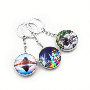 Customized Logo Color Printing Tourism Animal City Double Side Cabochon Keyring Round Transparent Glass Circle Keychain - Product Image 1