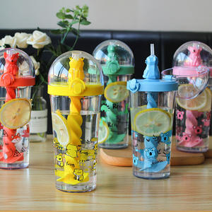 Venta al por mayor nueva taza creativa con pajita de dibujos animados taza de mezcla de animales taza bonita de plástico botella de agua para niños con pajita - Product Image 3