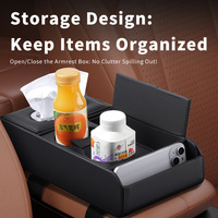 Organisateur de Rangement d'Accoudoir Central de Voiture d'Affaires en Cuir Universel, Multifonctionnel et Pratique, avec Porte-Gobelet et Boîte de Rangement Rotative