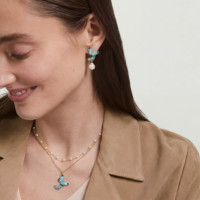 EDGE Nouveau Design Personnalisé Papillon Bleu Perle Émail Plaqué Or Boucles d'Oreilles Pendantes Tendance Mode Bijoux Vente en Gros