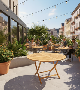 Table à manger ovale extensible moderne, fabriquée en teck de qualité supérieure, durable et pliable pour la terrasse, le jardin, la villa, le restaurant - Product Image 5