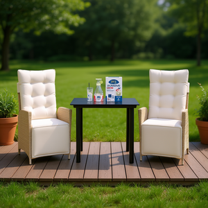 Conjunto de comedor de jardín con mesa y sillas, muebles de exterior contemporáneos de ratán, 2 plazas, beige - Product Image 3
