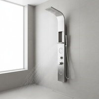304 acier inoxydable miroir double poignée robinets thermostatiques étagère de rangement panneau de douche avec massage doux et motifs de pulvérisation de pluie