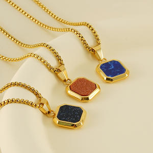 Collar de fuerza para hombre, piedra de acero inoxidable, COLLAR COLGANTE cuadrado de piedra turquesa blanca y negra para hombre - Product Image 6