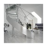 Escalier en bois massif avec marches en verre rondes / Escalier incurvé moderne en acier inoxydable