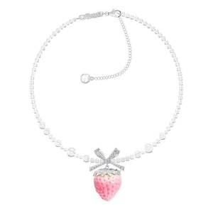 תכשיטי אופנה תכשיטים חרוזים שרשראות פנינים ורוד תות תליון שרשראות שרשראות לבחורה - Product Image 1