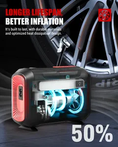 12V Portable Compressor Tire Inflator With Digital Pressure Gauge With 3 Nozzle Adapters Inflator For Car Tires