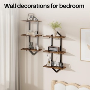 Iron Wood Floating <b>Shelf</b> <b>Wall</b> <b>Mounted</b> 2 Tier Storage Rack For Bathroom Kitchen Living Room Organization - Product Image 4