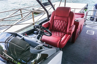 Nouveau bateau ponton sportif au design moderne en fibre de verre noir et rouge avec moteur hors-bord de 90 CV pour la pêche et les loisirs en famille