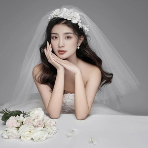 Strapless Ball Gown Wedding Dress White Tulle Empire Waistline With Veil For Bride - Product Image 5