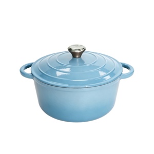 หม้อเหล็กหล่อเคลือบอีนาเมลพร้อมฝาปิดแบบ Self-Basting สีฟ้าไล่เฉดสี เหมาะสำหรับร้านอาหาร ใช้กับเครื่องล้างจานและเตาอบได้ - Product Image 1