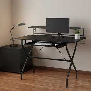 Bureau d'ordinateur avec plateau pour clavier, mobilier de bureau moderne en métal, design minimaliste autoportant - Product Image 2