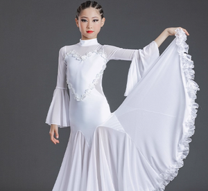 Vestido de baile de salón Blanco profesional falda de gran tamaño vestido de competición de alta calidad vestido de Tango de baile moderno Sexy para niñas - Product Image 2