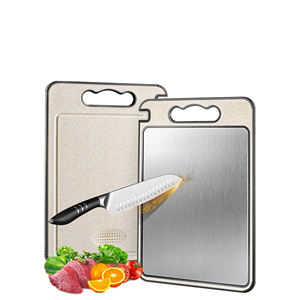 2024 Non-Slip Double Sided Eco-Wheat Straw and Stainless Steel 304 Cutting Board <b>Chopping</b> <b>Blocks</b> with Round Handle for Kitchen - Product Image 1