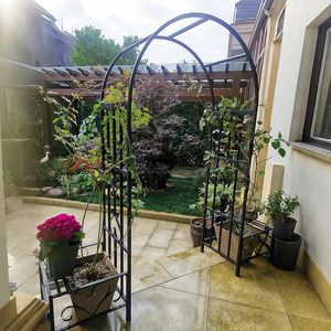 Arche de jardin <span class=keywords><strong>en</strong></span> <span class=keywords><strong>fer</strong></span> <span class=keywords><strong>forgé</strong></span> résistante aux intempéries avec porte simple et toit, support robuste <span class=keywords><strong>pour</strong></span> <span class=keywords><strong>plantes</strong></span> <span class=keywords><strong>grimpantes</strong></span> - Product Image 5