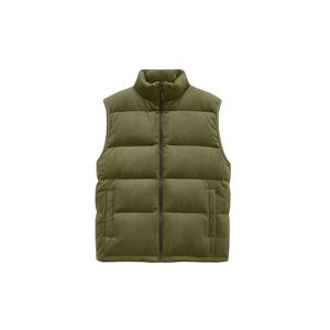 Chaleco Acolchado de Pana para Hombre, Cuello Alto, Cierre de Cremallera, Cortavientos, Ropa de Invierno, Color Verde Oliva Sólido, Estilo Casual - Product Image 3