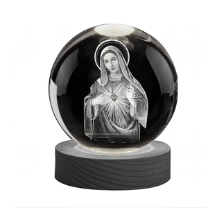 Honor of Crystal, Bola de Cristal con Grabado Láser 3D de la Virgen María, con Base LED y Función Giratoria, Regalos Religiosos Pintados a Mano - Product Image 5