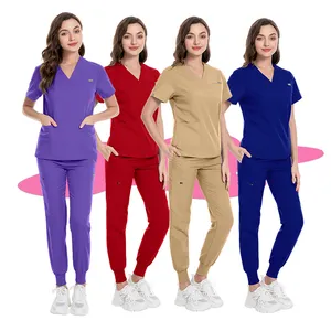 Popular China Red Blue Yellow Purple Tunic Uniform Healthcare Nursing Scrubs Uniform Sets XS - 2XL