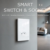 118 Brezilya Prizi + 2'li Anahtarlı Akıllı Wi-Fi Duvar Prizi ve Anahtarı Uzaktan Uygulama Kontrolü Tuya Smart Life Uyumlu Dokunmatik Panel