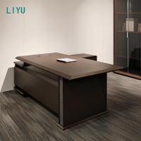 Bureau de direction en placage de noyer avec tiroirs de rangement et pieds en métal pour mobilier de bureau de direction