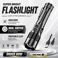 Lampe torche LED super lumineuse à double interrupteur avec affichage numérique, rechargeable par Type-C, portable avec clip pour le camping en extérieur et les situations d'urgence