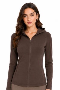 Giacca in Pile con Cappuccio e Zip per Donna, Beige, con Tasche Frontali, Vestibilità Regolare, per Tutte le Stagioni - Product Image 3