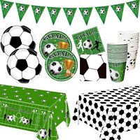 Fournitures de fête d'anniversaire modernes sur le thème du sport de 24 pièces comprenant des assiettes, des serviettes, des tasses, des couverts verts, des bannières de nappe