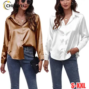 Women's Slim Fit Silk Shirts Long Sleeve Lady Shirt Office Work blusas para mujer Satin Elegant Blouse Tops For Ladies 2024
