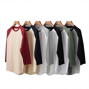 T-shirt pour homme de haute qualité, col rond, décontracté, coupe ajustée, manches contrastées, raglan, 100% coton - Product Image 6