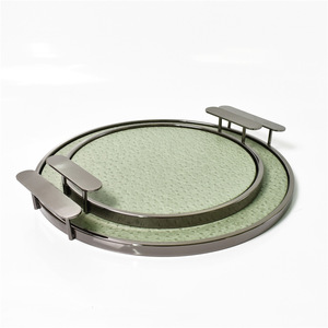 Plateau à café rond de <span class=keywords><strong>luxe</strong></span> de haute qualité essayez l'herbe verte plateau de service en métal de Style moderne pour la maison hôtel Design Unique emballage en boîte - Product Image 2