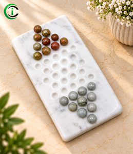 Jeu de dames chinoises en marbre de qualité supérieure, plateau de 9 pouces avec billes brunes et argentées, jeu de table en pierre naturelle pour la décoration de la maison et du bureau - Product Image 2