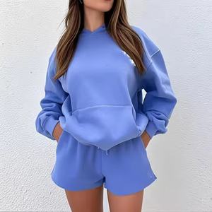 Wholesale Custom Women Tracksuit Women Loungewear Sets Ladies Sportswear 2 Piece <b>Sweat</b> Shorts and Hoodie Set for Women - Product Image 5