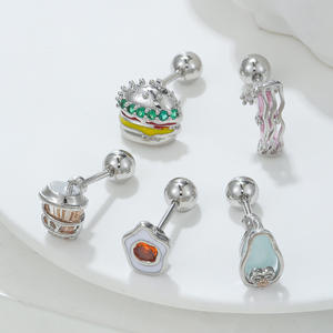 Boucles d'oreilles piercing à tige fine en acier inoxydable 20G, goujon d'os d'oreille Hambourg en zircon coloré 18 carats, goujon à boule à vis version coréenne - Product Image 6