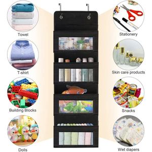 <b>Black</b> Over-the-Door Storage Shelf 4 Large Fabric Pockets Mesh Clear Window Waterproof PVC Foldable Wall Mount Organization for - Product Image 5