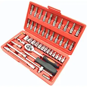 46pcs 1/4-Inch Drive Socket Wrench Set Ratchet Sets Mechanic Tools Kit Bit Sockets For Automotive Repair Household Metric