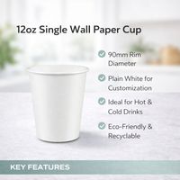Gobelets en papier ProTakeOut 12 oz, étanches, écologiques, recyclables, à paroi simple, blancs, bord de 90 mm, paquet de 1000 (50/20), pour boissons chaudes, avec clip