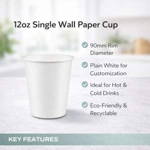 ProTakeOut Vasos de Papel de 12 oz, Pared Simple, Blancos, Borde de 90 mm, Paquete de 1000 (50/20), Vasos Desechables para Bebidas Calientes con Tapas para Café y Té - Product Image 4