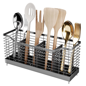 Support de rangement pour ustensiles de cuisine en acier inoxydable, panier suspendu pour baguettes, couverts et cuillères, organisateur pour évier et comptoir - Product Image 1