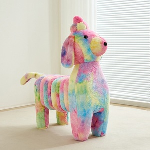 Taburete Infantil con Diseño <span class=keywords><strong>de</strong></span> Perro Caniche y Gato con Rayas Arcoíris, Base Antideslizante, para Dormitorio, Sala <span class=keywords><strong>de</strong></span> Estar y como Regalo - Product Image 2