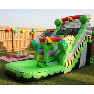 <span class=keywords><strong>Toboggan</strong></span> aquatique gonflable robuste en PVC vert avec <span class=keywords><strong>piscine</strong></span> à jets d'eau pour le jeu d'aventure et la location d'événements - Product Image 2