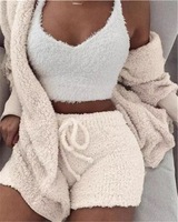 Ensemble de pyjamas d'hiver sexy en polaire thermique pour femmes, 3 pièces, avec bretelles et épaules dénudées, vêtements de détente – Meilleures tenues de dropshipping