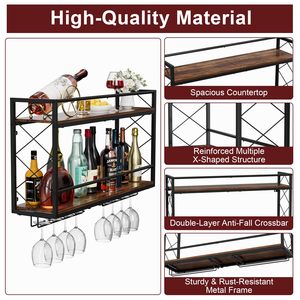 Mộc Mạc hai lớp chống thả thanh ngang treo tường rượu vang thủy tinh hầm tường giá gỗ 2 tầng tường Giá rượu - Product Image 5